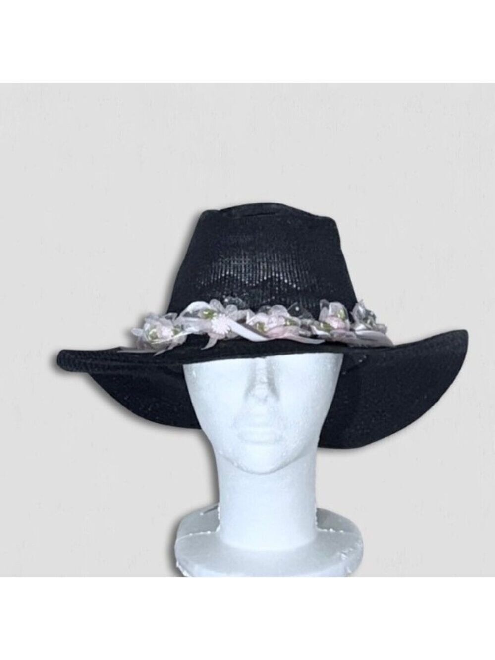 Handcrafted Cowboy Hat Floral Applique Black OS